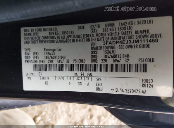 3FADP4EJ3JM111460 2018 FORD FIESTA Black Вид підкапотного простору