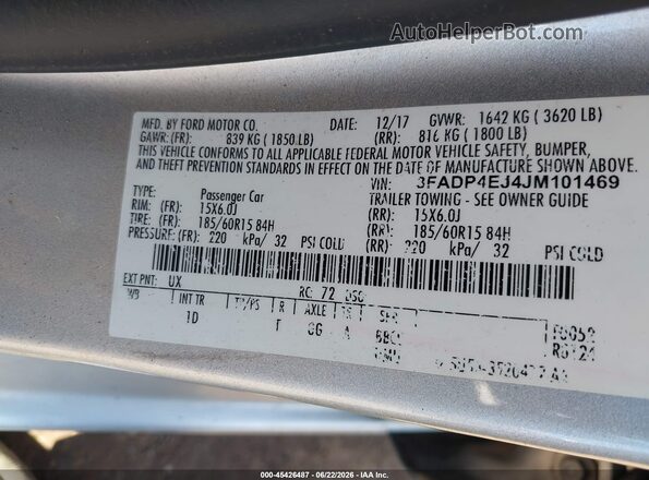 3FADP4EJ4JM101469 2018 FORD FIESTA Silver ძრავის განყოფილების ხედი