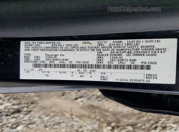 3FADP4EJ5HM119117 2017 FORD FIESTA Black VIN sticker view
