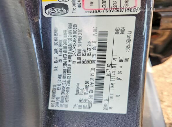 3FADP4EJ5KM103359 2019 FORD FIESTA Gray 