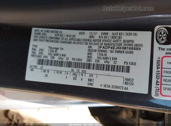 3FADP4EJ6HM168889 2017 FORD FIESTA Gray Vista del compartimento del motor
