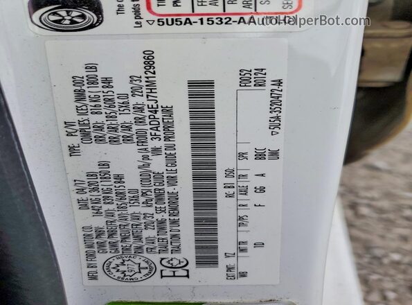 3FADP4EJ7HM129860 2017 FORD FIESTA White VIN կոդի պիտակի տեսք