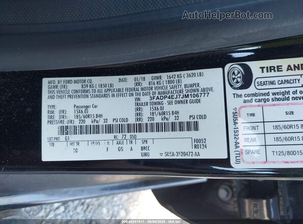 3FADP4EJ7JM106777 2018 FORD FIESTA Black Շարժիչի բաժամունքի տեսք