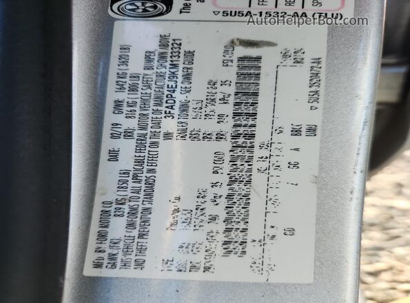 3FADP4EJ9KM133321 2019 FORD FIESTA Silver 