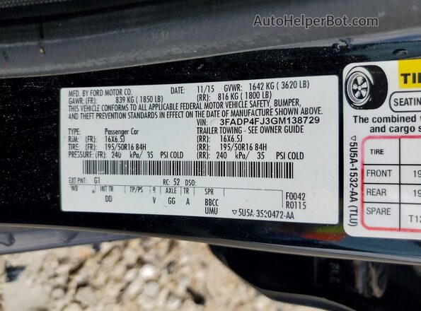 3FADP4FJ3GM138729 2016 FORD FIESTA Black VIN կոդի պիտակի տեսք