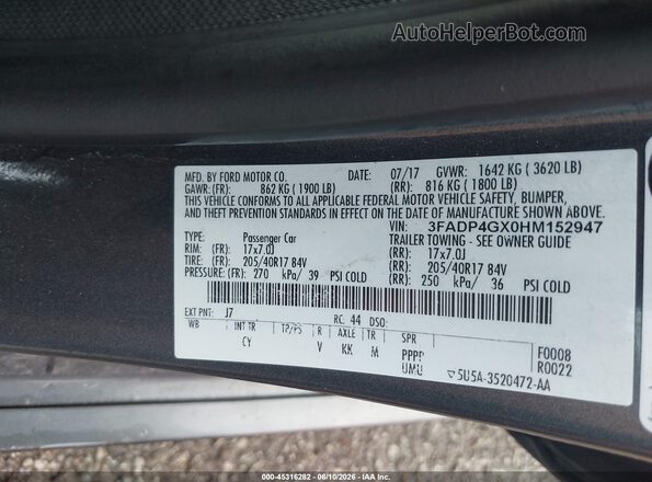 3FADP4GX0HM152947 2017 FORD FIESTA Gray Widok komory silnika