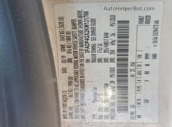 3FADP4GX2KM131766 2019 FORD FIESTA White Widok komory silnika