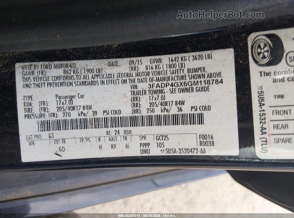 3FADP4GX6GM118784 2016 FORD FIESTA Черный 