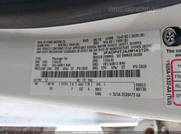 3FADP4TJ4JM143126 2018 FORD FIESTA White Շարժիչի բաժամունքի տեսք