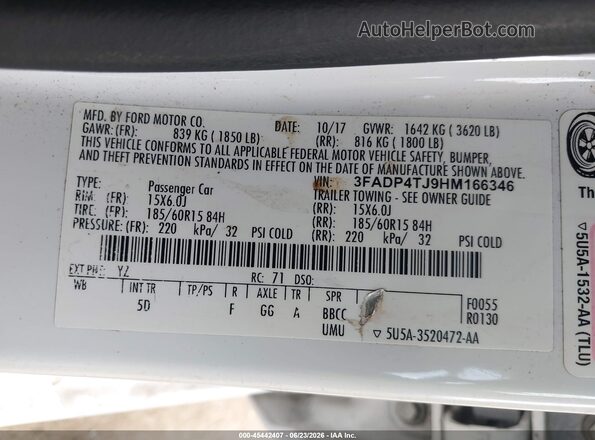 3FADP4TJ9HM166346 2017 FORD FIESTA White Engine compartment view