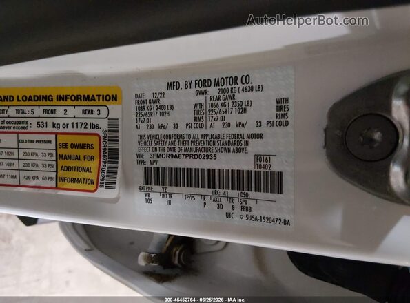 3FMCR9A67PRD02935 2023 FORD BRONCO SPORT Белый Вид подкапотного пространства