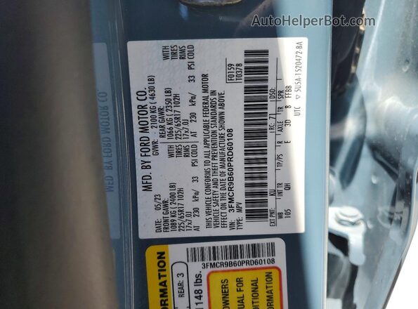 3FMCR9B60PRD60108 2023 FORD BRONCO Blue Vista interior de 360 grados