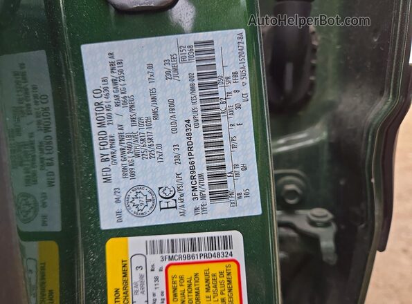 3FMCR9B61PRD48324 2023 FORD BRONCO Green VIN კოდის სტიკერის ხედი