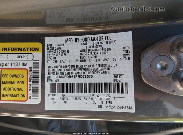 3FMCR9B61PRD78570 2023 FORD BRONCO SPORT Gray Շարժիչի բաժամունքի տեսք
