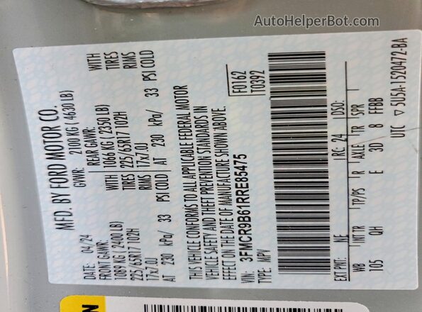 3FMCR9B61RRE85475 2024 FORD BRONCO Серый 