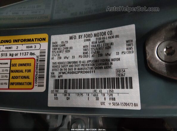 3FMCR9B62PRD66511 2023 FORD BRONCO SPORT Blue Engine compartment view