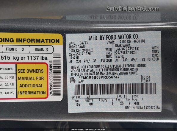 3FMCR9B63PRD56747 2023 FORD BRONCO SPORT Gray Շարժիչի բաժամունքի տեսք