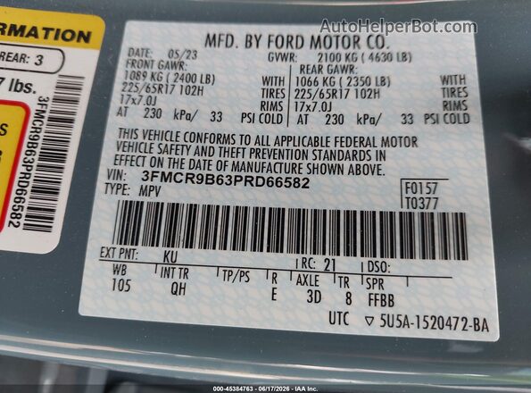 3FMCR9B63PRD66582 2023 FORD BRONCO SPORT Blue Engine compartment view