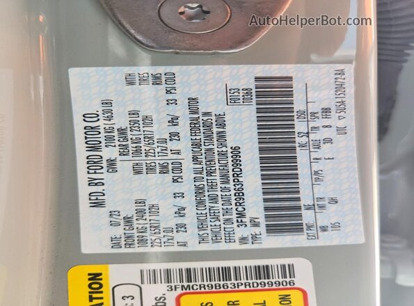 3FMCR9B63PRD99906 2023 FORD BRONCO Gray VIN կոդի պիտակի տեսք