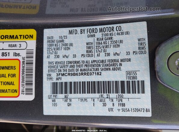 3FMCR9B63RRE07182 2024 FORD BRONCO SPORT Gray Engine compartment view