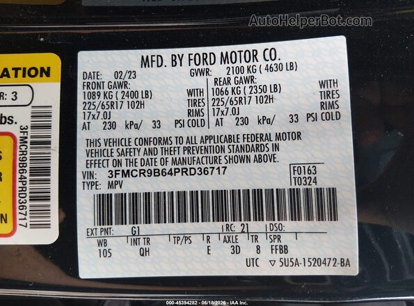 3FMCR9B64PRD36717 2023 FORD BRONCO SPORT Black ძრავის განყოფილების ხედი