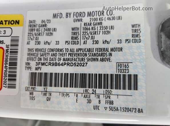 3FMCR9B64PRD52027 2023 FORD BRONCO White ძრავის განყოფილების ხედი