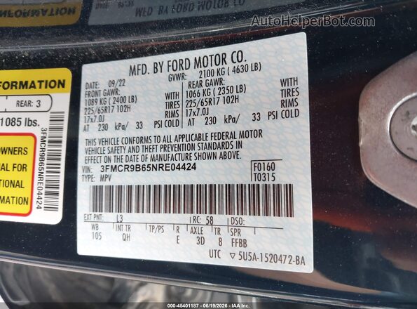3FMCR9B65NRE04424 2022 FORD BRONCO SPORT Blue Widok komory silnika