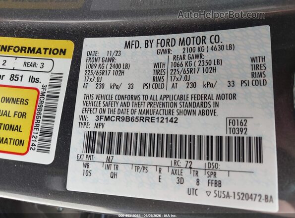 3FMCR9B65RRE12142 2024 FORD BRONCO SPORT Gray Շարժիչի բաժամունքի տեսք