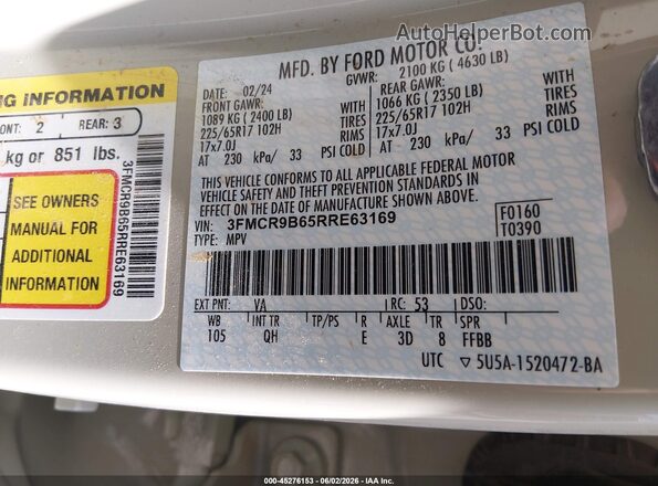 3FMCR9B65RRE63169 2024 FORD BRONCO SPORT Beige Engine compartment view