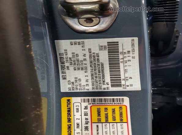 3FMCR9B65RRE80697 2024 FORD BRONCO Blue Vista de la etiqueta del VIN