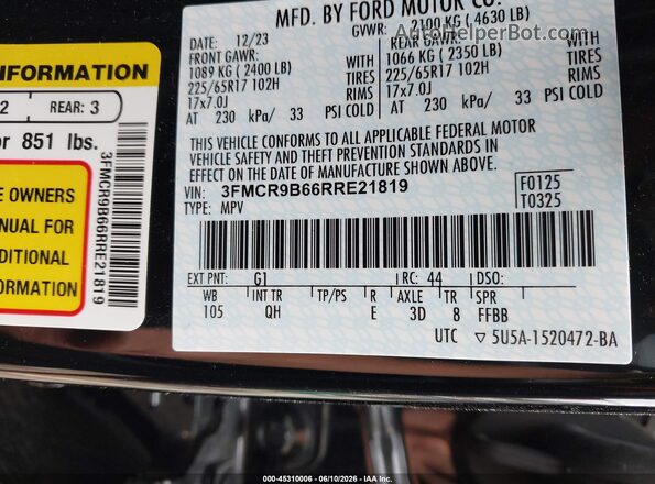 3FMCR9B66RRE21819 2024 FORD BRONCO SPORT Black 
