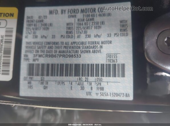 3FMCR9B67PRD98533 2023 FORD BRONCO SPORT Black Շարժիչի բաժամունքի տեսք