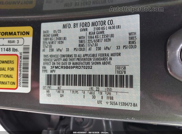 3FMCR9B69PRD70202 2023 FORD BRONCO SPORT BIG BEND AWD Gray Widok komory silnika