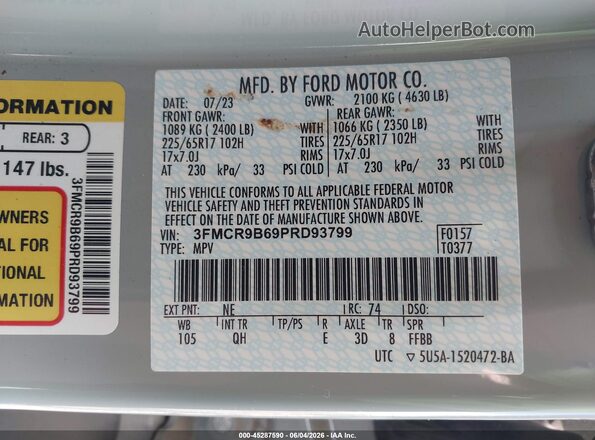 3FMCR9B69PRD93799 2023 FORD BRONCO SPORT Gray Engine compartment view