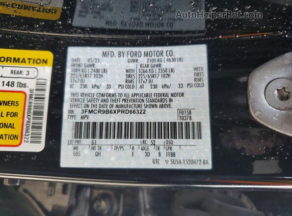 3FMCR9B6XPRD66322 2023 FORD BRONCO Black VIN կոդի պիտակի տեսք