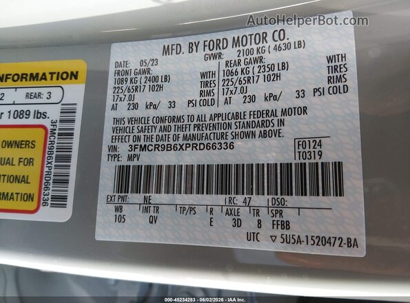 3FMCR9B6XPRD66336 2023 FORD BRONCO SPORT Blue ძრავის განყოფილების ხედი