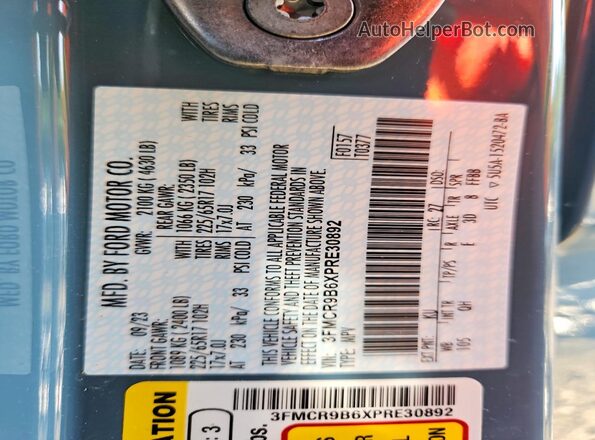 3FMCR9B6XPRE30892 2023 FORD BRONCO Gray VIN კოდის სტიკერის ხედი