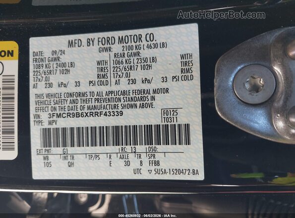 3FMCR9B6XRRF43339 2024 FORD BRONCO SPORT Black Вид підкапотного простору