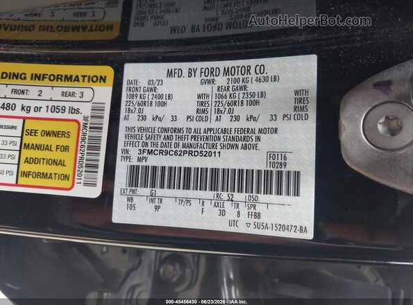 3FMCR9C62PRD52011 2023 FORD BRONCO SPORT Black Շարժիչի բաժամունքի տեսք