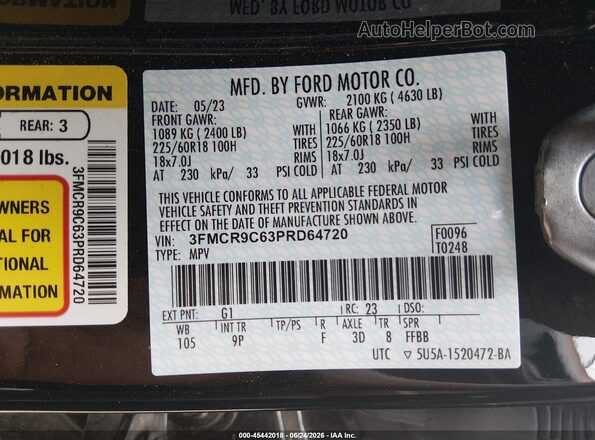 3FMCR9C63PRD64720 2023 FORD BRONCO SPORT Black Вид підкапотного простору