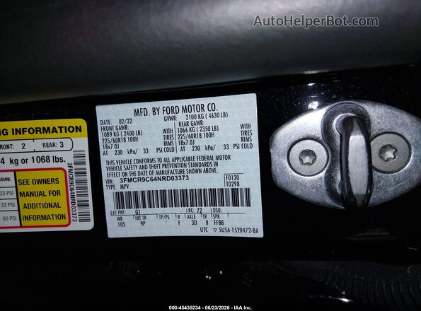 3FMCR9C64NRD03373 2022 FORD BRONCO SPORT Черный Вид подкапотного пространства