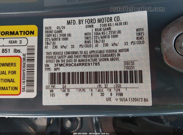 3FMCR9C64RRE91785 2024 FORD BRONCO SPORT Blue Շարժիչի բաժամունքի տեսք
