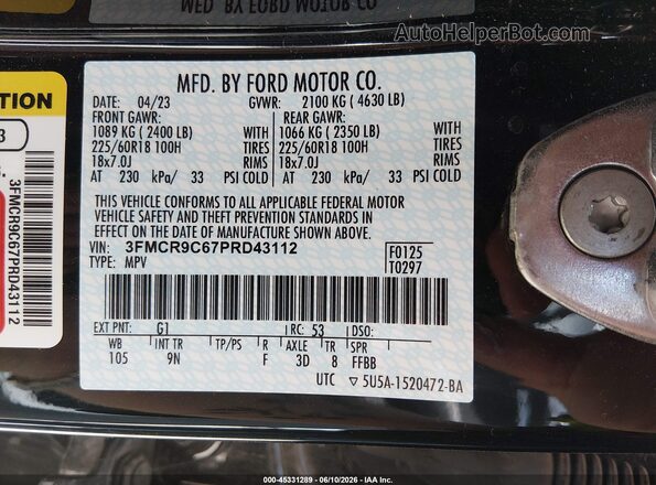 3FMCR9C67PRD43112 2023 FORD BRONCO SPORT Black Engine compartment view