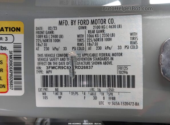 3FMCR9C6XPRD26837 2023 FORD BRONCO SPORT Gray Engine compartment view