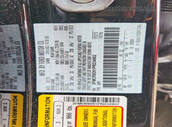 3FMCR9D91PRD34902 2023 FORD BRONCO Black Widok naklejki z numerem VIN