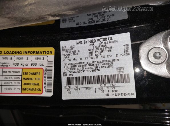 3FMCR9D91PRD35676 2023 FORD BRONCO SPORT Черный Вид подкапотного пространства