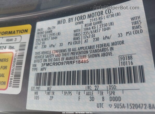 3FMCR9D97RRF18485 2024 FORD BRONCO SPORT Серый Вид подкапотного пространства