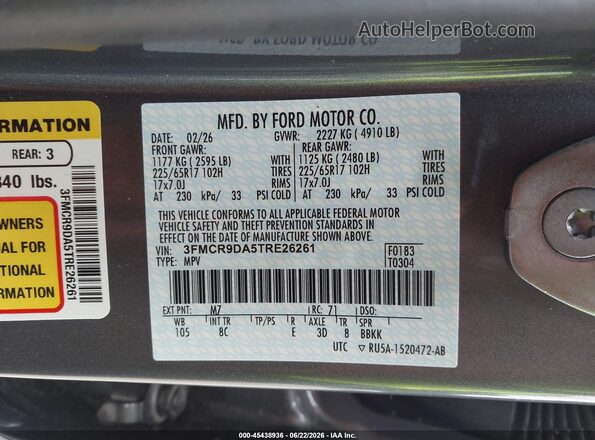 3FMCR9DA5TRE26261 2026 FORD BRONCO SPORT Gray Vista del compartimento del motor