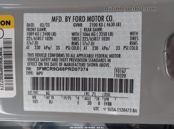 3FMCR9G68PRD07374 2023 FORD BRONCO SPORT Gray Vista del compartimento del motor