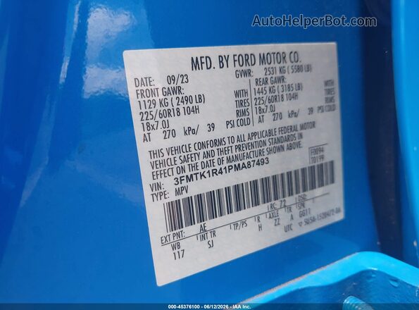 3FMTK1R41PMA87493 2023 FORD MUSTANG MACH-E Blue Widok komory silnika